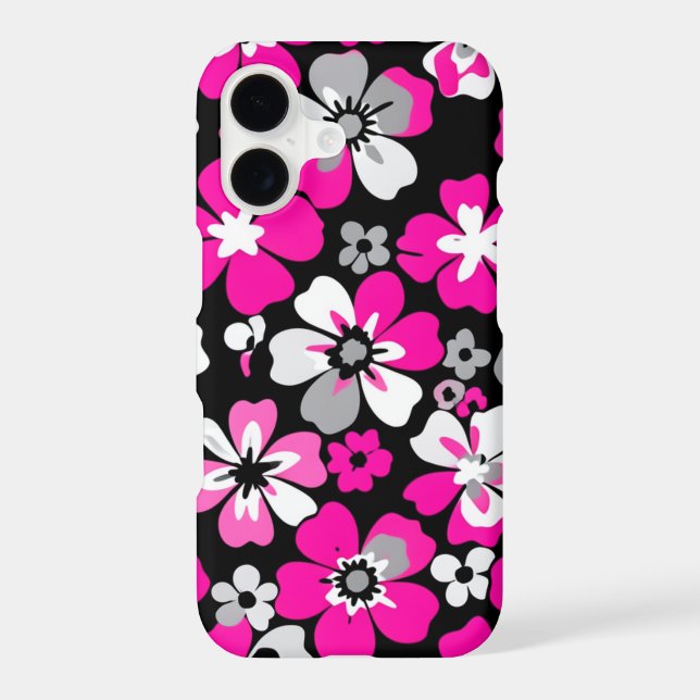 Floral Pattern Pink Grey White Black iPhone Case (Back)