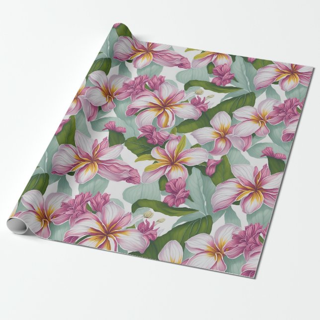 Floral Pattern Plumeria Flowers Wrapping Paper (Unrolled)
