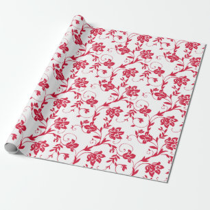 Floral Pattern Precious Red & White Custom Wrapping Paper