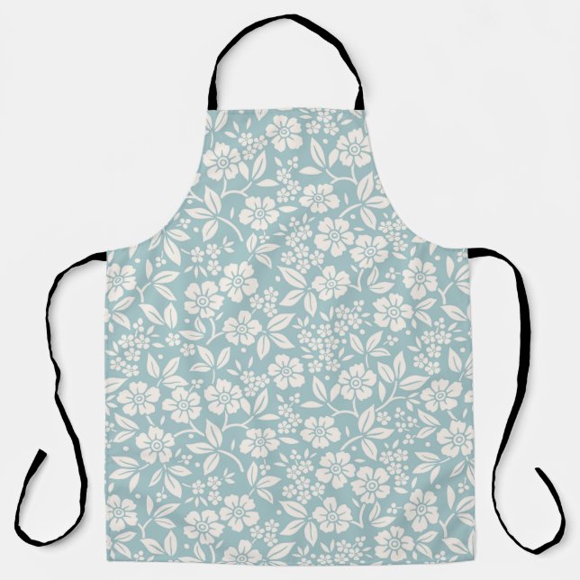 Floral pattern. Pretty flowers on grey blue backgr Apron (Front)