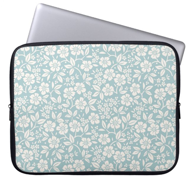 Floral pattern. Pretty flowers on grey blue backgr Laptop Sleeve (Front)