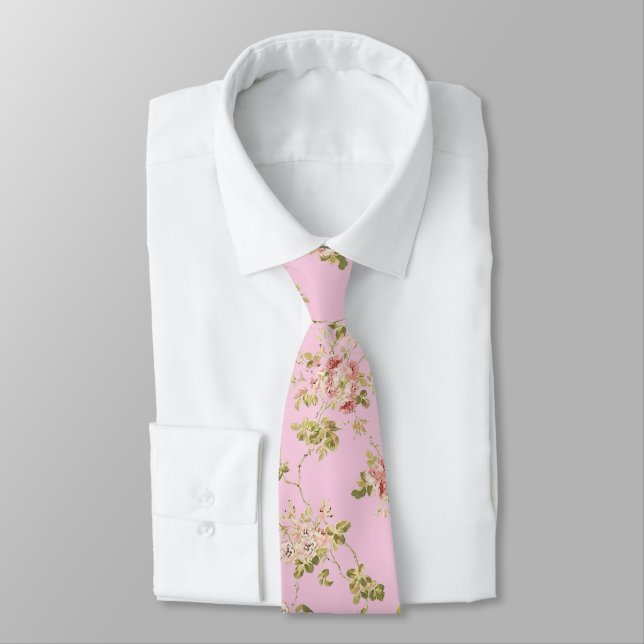 Floral pattern pretty pink retro flowers tie (Tied)