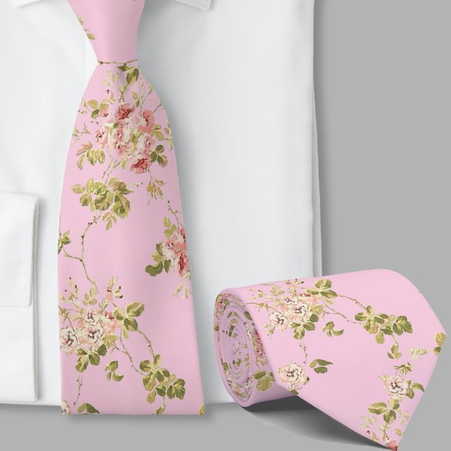 Floral pattern pretty pink retro flowers tie (Creator Uploaded)