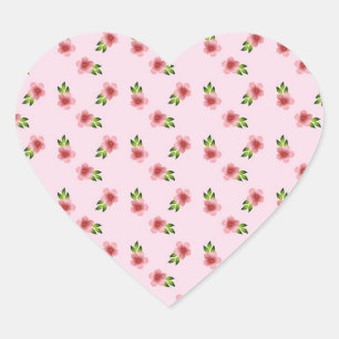 Floral Pattern Pretty Pink Romantic Heart Sticker