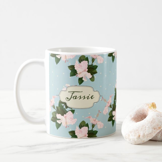 Floral Pattern Print Name Mug (With Donut)