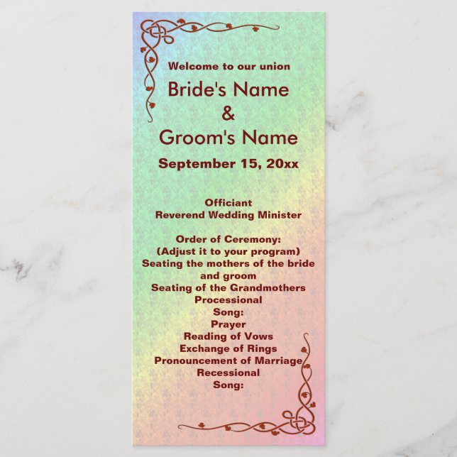 Floral Pattern Rainbow Autumn Wedding Program (Front)