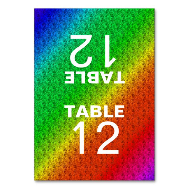 Floral Pattern Rainbow Autumn Wedding Table Number (Front)
