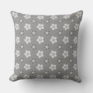 Floral pattern retro flowers grey white , light cushion