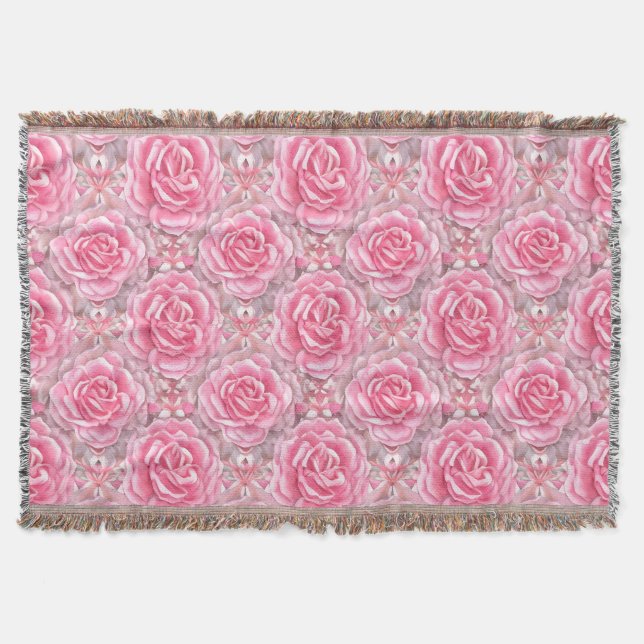 Floral Pattern Rose Flowers Throw Blanket (Front)