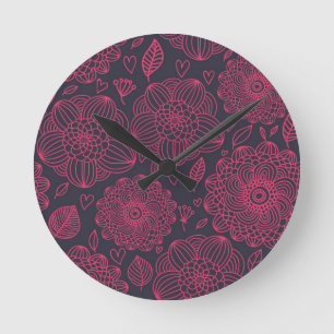 Floral Pattern Round Clock