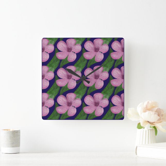  Floral Pattern Seamless Botanical Aesthetic Square Wall Clock (Home)