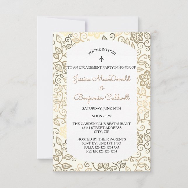 Floral Pattern Sepia - 3x5 Engagement Party Invite (Front)