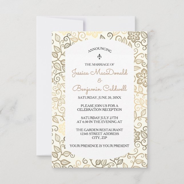 Floral Pattern Sepia - 3X5 Mariage Announcement (Front)