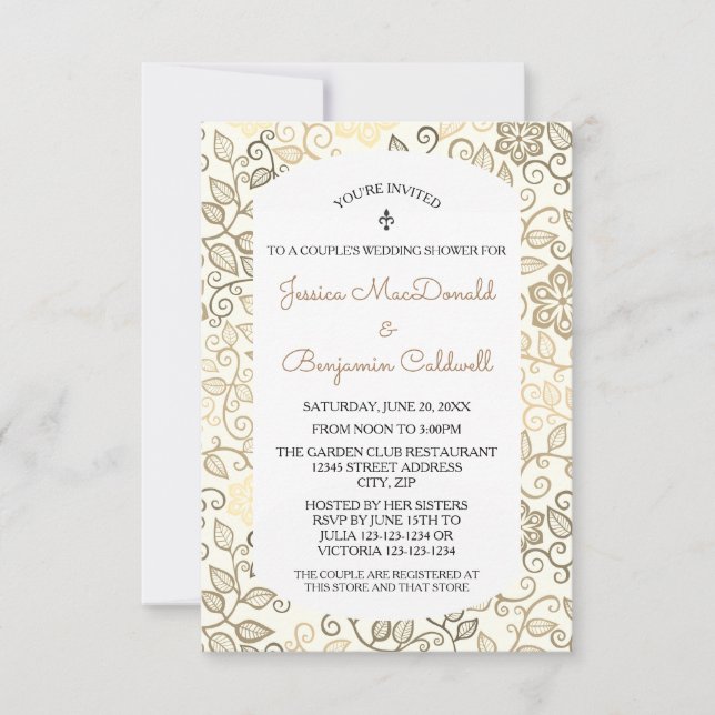 Floral Pattern Sepia-Couples Wedding Shower Invite (Front)