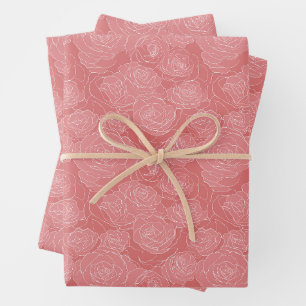 Floral Pattern Soft Pink Roses Wrapping Paper Sheet