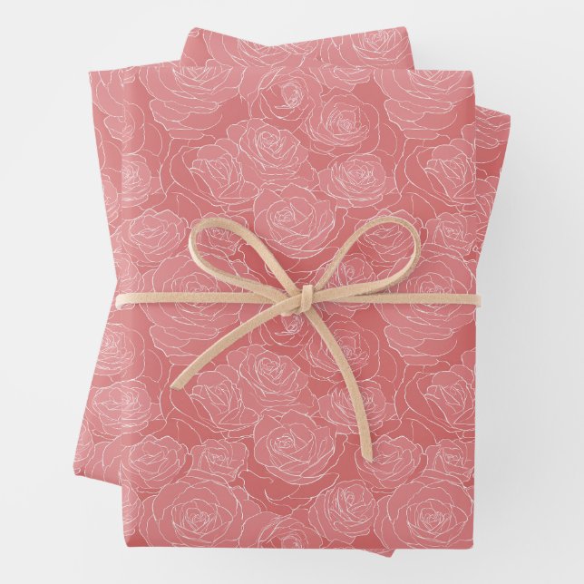 Floral Pattern | Soft Pink Roses Wrapping Paper Sheet (In situ)