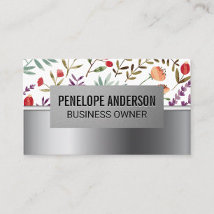 Floral Pattern Spring Bloom Metallic Business Card
