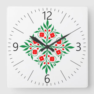 Floral pattern square wall clock
