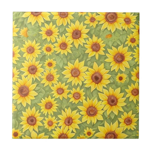 Floral Pattern Sunflower Flowers Ceramic Tile (Front)