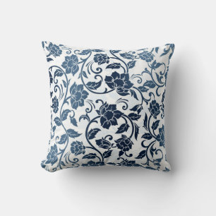 Floral Pattern Teal and Navy Blue Cushion