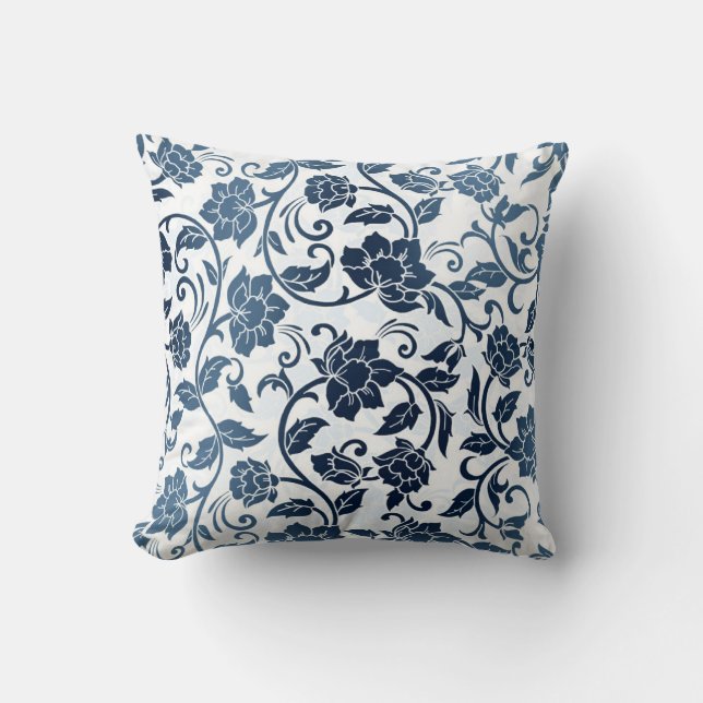 Floral Pattern Teal and Navy Blue Cushion (Front)