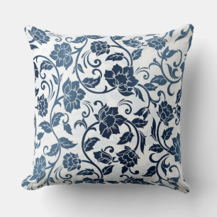 Floral pattern teal and navy colours cushion