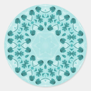 Floral Pattern, Teal Blue Classic Round Sticker