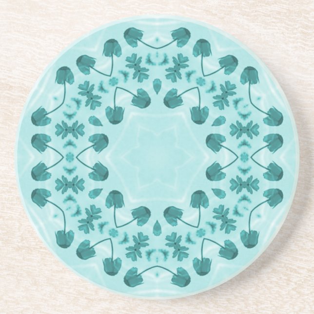 Floral Pattern, Teal Blue Coaster (Front)