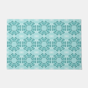 Floral Pattern, Teal Blue Doormat