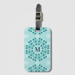 Floral Pattern, Teal Blue Initial Luggage Tag