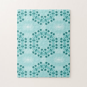 Floral Pattern, Teal Blue Jigsaw Puzzle