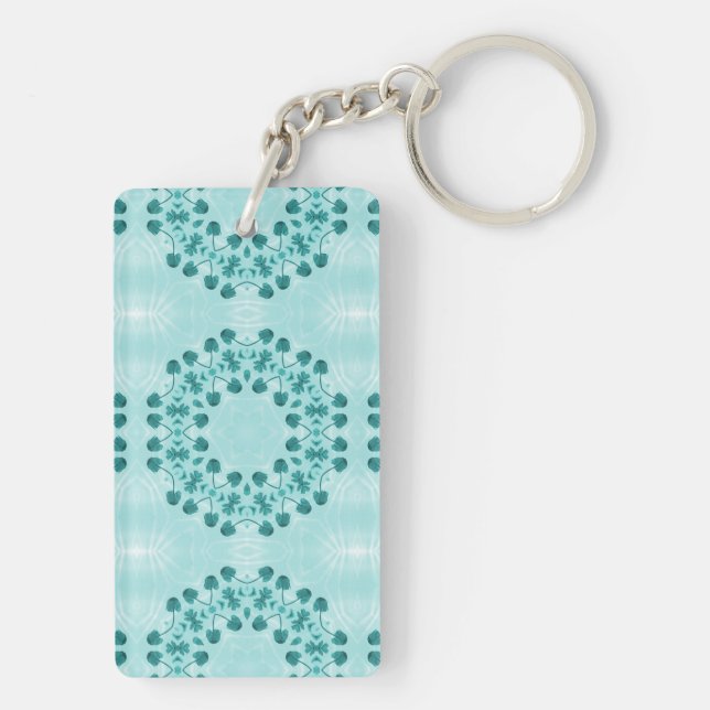 Floral Pattern, Teal Blue Key Ring (Back)