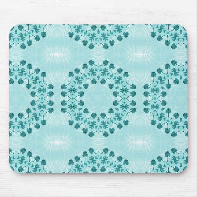 Floral Pattern, Teal Blue Mouse Pad (Front)