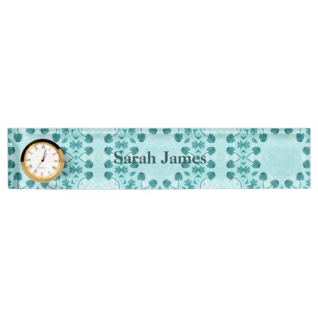 Floral Pattern, Teal Blue Nameplate (Front)