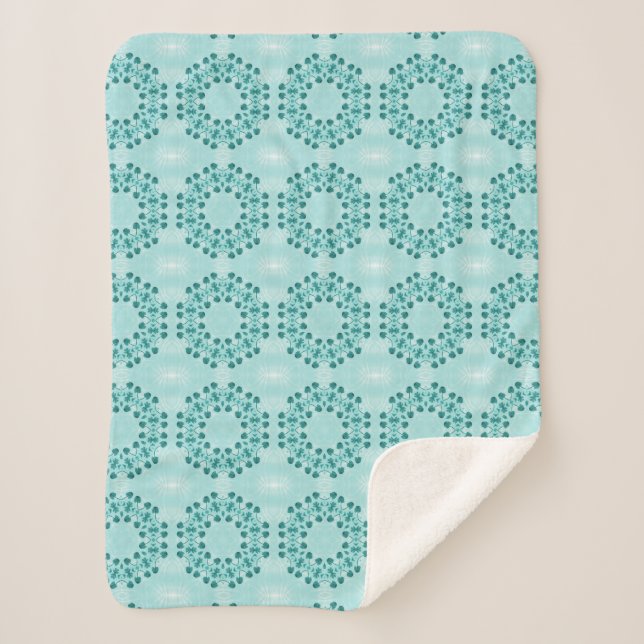 Floral Pattern, Teal Blue Sherpa Blanket (Front)