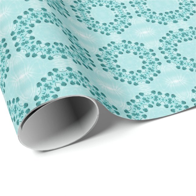 Floral Pattern, Teal Blue Wrapping Paper (Roll Corner)