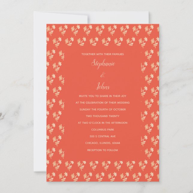 Floral Pattern Terracotta Orange Boho Wedding 2024 Invitation (Front)