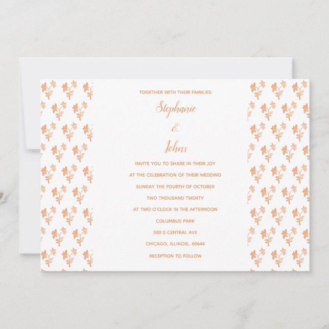 Floral Pattern Terracotta Rustic Orange Wedding Invitation (Front)