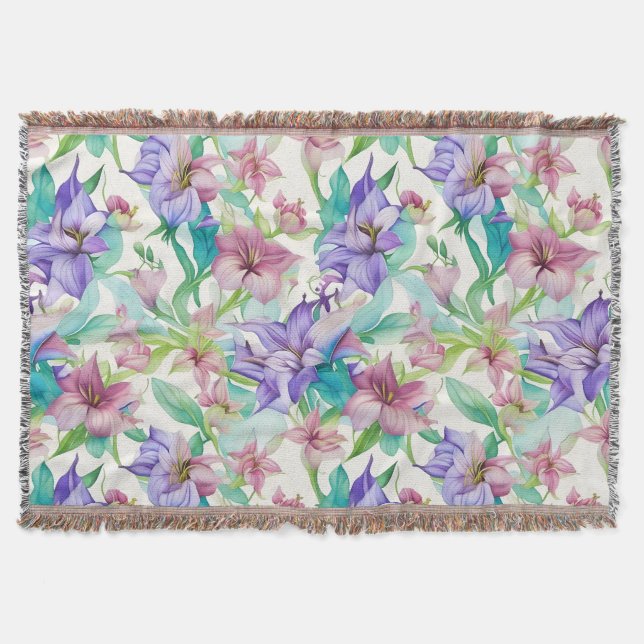 Floral Pattern Tiare Flowers Throw Blanket (Front)