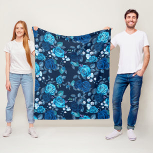 Floral pattern Vintage blue roses Fleece Blanket