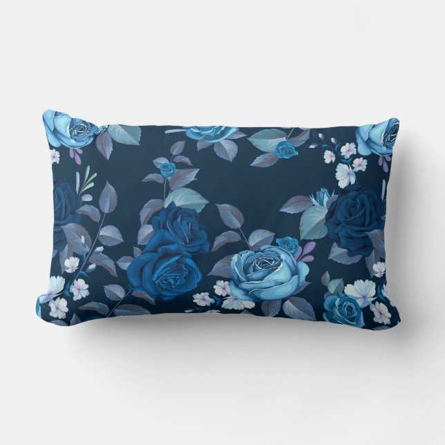 Floral pattern Vintage blue roses Lumbar Cushion (Front)