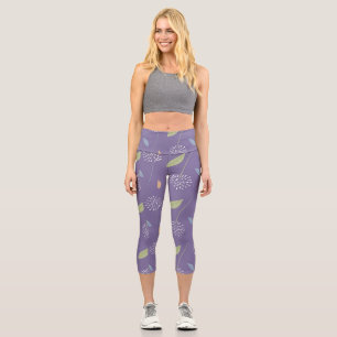 Floral Pattern Violet Capri Leggings