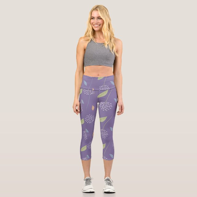 Floral Pattern Violet Capri Leggings (Front)