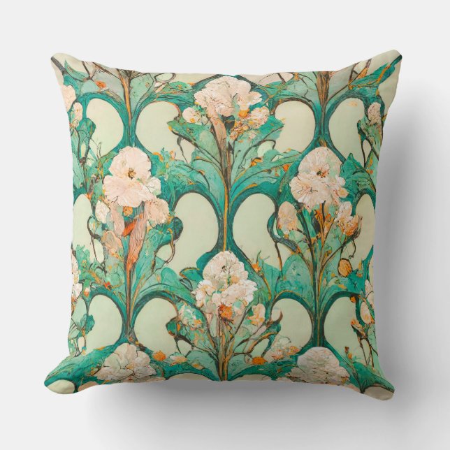 Floral Pattern Wallpaper Art Nouveau Style Cushion (Front)
