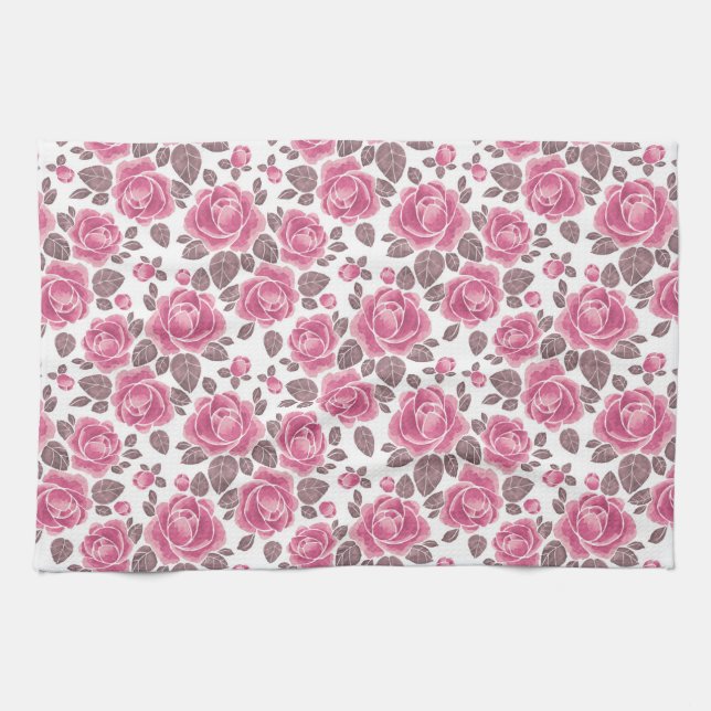 Floral pattern. Watercolor roses /52 Tea Towel (Horizontal)