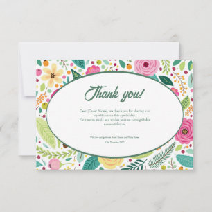 Floral Pattern Watercolor Wedding Thank you card