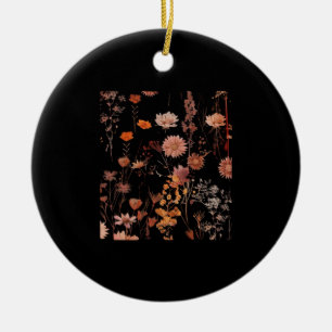 Floral Pattern - Whimsigoth Dark Cottagecore Dark Ceramic Ornament