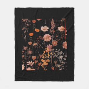 Floral Pattern - Whimsigoth Dark Cottagecore Dark Fleece Blanket