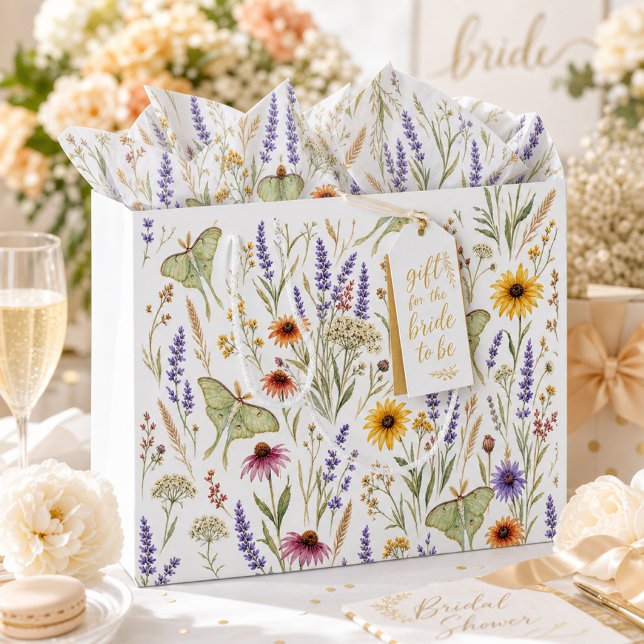Floral Pattern Wildflower Botanical Luna Moth  Large Gift Bag (Creator Uploaded)