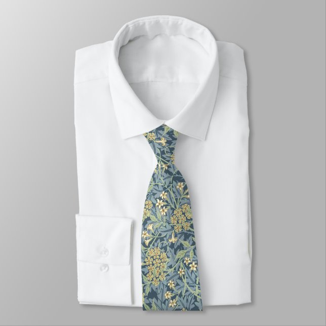 Floral pattern William Morris inspired blue flower Tie (Tied)